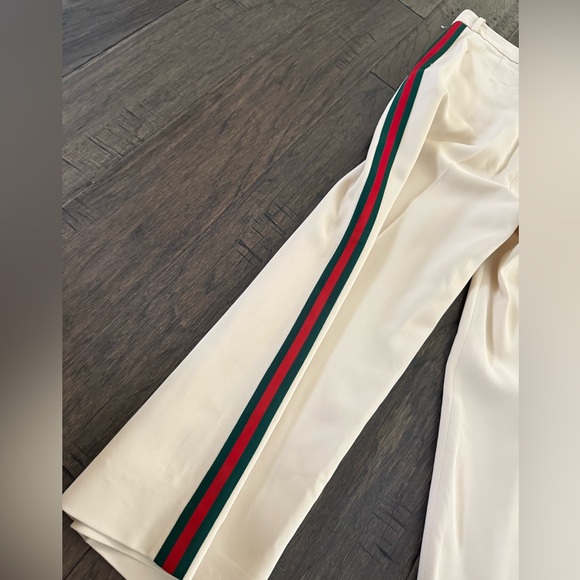 Gucci Beige Crepe Web Strip Detail Crop Wide Leg Pants Size IT 42 US 8 - Picture 5 of 7